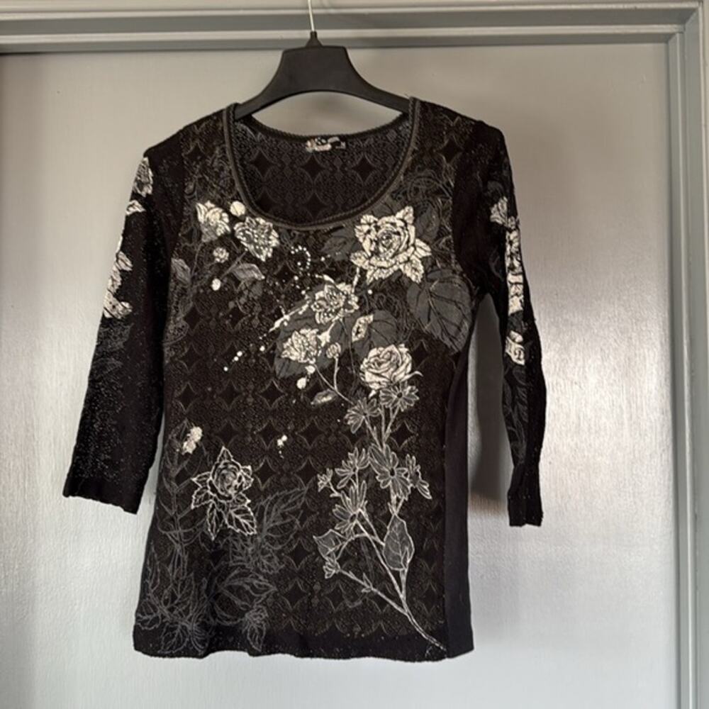 Vanilla Sugar Women's Black Floral Lace Rhinestones Pullover Top sz M Whimsygoth